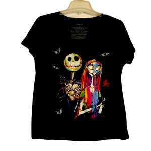 Disney Black Striped T-Shirt with Colorful Jack and Sally